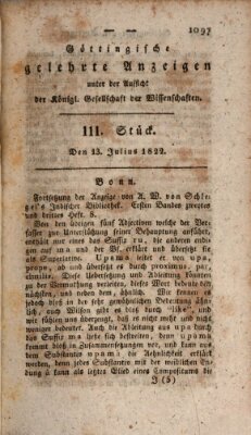 Göttingische gelehrte Anzeigen (Göttingische Zeitungen von gelehrten Sachen) Samstag 13. Juli 1822