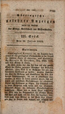 Göttingische gelehrte Anzeigen (Göttingische Zeitungen von gelehrten Sachen) Montag 22. Juli 1822