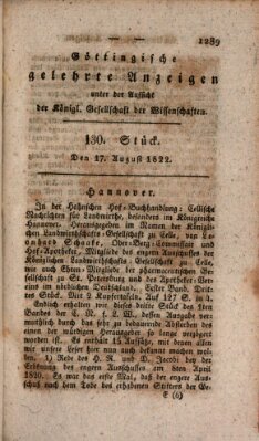 Göttingische gelehrte Anzeigen (Göttingische Zeitungen von gelehrten Sachen) Samstag 17. August 1822