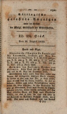 Göttingische gelehrte Anzeigen (Göttingische Zeitungen von gelehrten Sachen) Donnerstag 22. August 1822