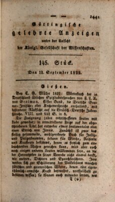 Göttingische gelehrte Anzeigen (Göttingische Zeitungen von gelehrten Sachen) Donnerstag 12. September 1822