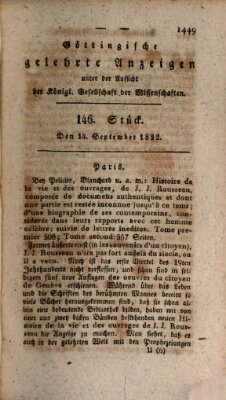 Göttingische gelehrte Anzeigen (Göttingische Zeitungen von gelehrten Sachen) Samstag 14. September 1822