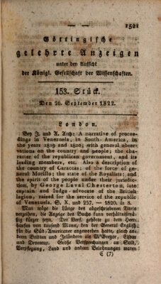 Göttingische gelehrte Anzeigen (Göttingische Zeitungen von gelehrten Sachen) Donnerstag 26. September 1822