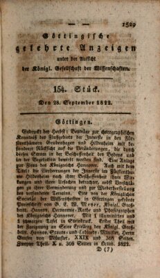 Göttingische gelehrte Anzeigen (Göttingische Zeitungen von gelehrten Sachen) Samstag 28. September 1822