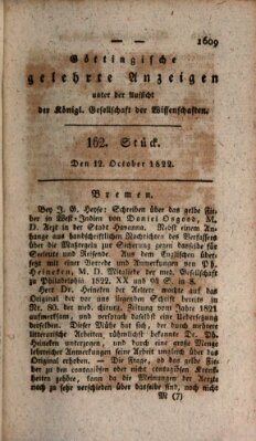 Göttingische gelehrte Anzeigen (Göttingische Zeitungen von gelehrten Sachen) Samstag 12. Oktober 1822