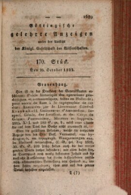 Göttingische gelehrte Anzeigen (Göttingische Zeitungen von gelehrten Sachen) Samstag 26. Oktober 1822