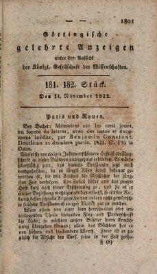 Göttingische gelehrte Anzeigen (Göttingische Zeitungen von gelehrten Sachen) Donnerstag 14. November 1822