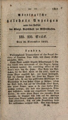 Göttingische gelehrte Anzeigen (Göttingische Zeitungen von gelehrten Sachen) Donnerstag 28. November 1822