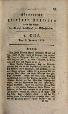 Göttingische gelehrte Anzeigen (Göttingische Zeitungen von gelehrten Sachen) Montag 6. Januar 1823