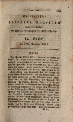 Göttingische gelehrte Anzeigen (Göttingische Zeitungen von gelehrten Sachen) Samstag 25. Januar 1823