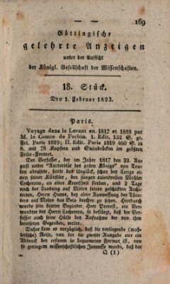 Göttingische gelehrte Anzeigen (Göttingische Zeitungen von gelehrten Sachen) Samstag 1. Februar 1823