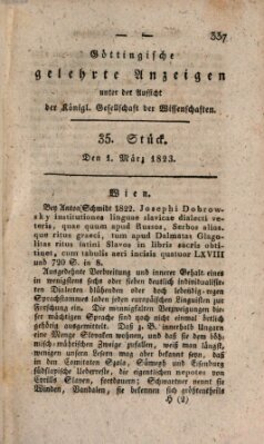 Göttingische gelehrte Anzeigen (Göttingische Zeitungen von gelehrten Sachen) Samstag 1. März 1823