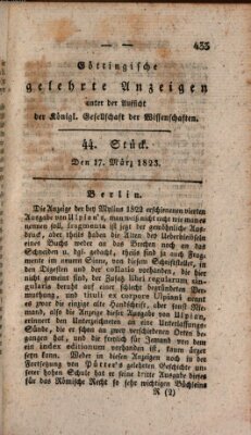 Göttingische gelehrte Anzeigen (Göttingische Zeitungen von gelehrten Sachen) Montag 17. März 1823