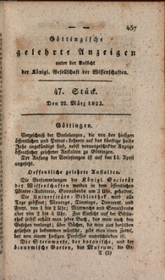 Göttingische gelehrte Anzeigen (Göttingische Zeitungen von gelehrten Sachen) Samstag 22. März 1823