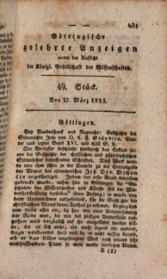 Göttingische gelehrte Anzeigen (Göttingische Zeitungen von gelehrten Sachen) Donnerstag 27. März 1823