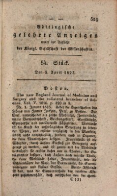 Göttingische gelehrte Anzeigen (Göttingische Zeitungen von gelehrten Sachen) Samstag 5. April 1823