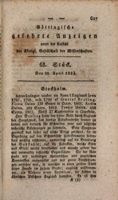 Göttingische gelehrte Anzeigen (Göttingische Zeitungen von gelehrten Sachen) Samstag 19. April 1823