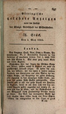 Göttingische gelehrte Anzeigen (Göttingische Zeitungen von gelehrten Sachen) Samstag 3. Mai 1823