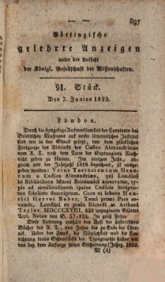 Göttingische gelehrte Anzeigen (Göttingische Zeitungen von gelehrten Sachen) Samstag 7. Juni 1823