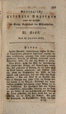 Göttingische gelehrte Anzeigen (Göttingische Zeitungen von gelehrten Sachen) Donnerstag 12. Juni 1823