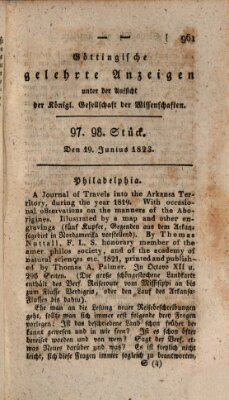 Göttingische gelehrte Anzeigen (Göttingische Zeitungen von gelehrten Sachen) Donnerstag 19. Juni 1823