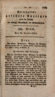 Göttingische gelehrte Anzeigen (Göttingische Zeitungen von gelehrten Sachen) Sonntag 27. Juli 1823