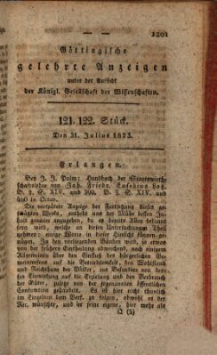 Göttingische gelehrte Anzeigen (Göttingische Zeitungen von gelehrten Sachen) Donnerstag 31. Juli 1823