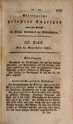 Göttingische gelehrte Anzeigen (Göttingische Zeitungen von gelehrten Sachen) Samstag 13. September 1823