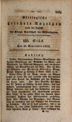 Göttingische gelehrte Anzeigen (Göttingische Zeitungen von gelehrten Sachen) Samstag 20. September 1823