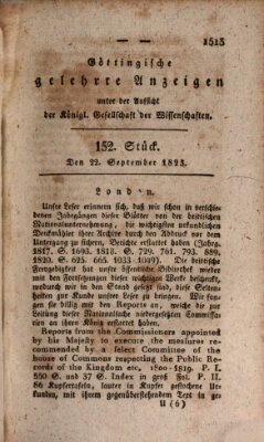 Göttingische gelehrte Anzeigen (Göttingische Zeitungen von gelehrten Sachen) Montag 22. September 1823