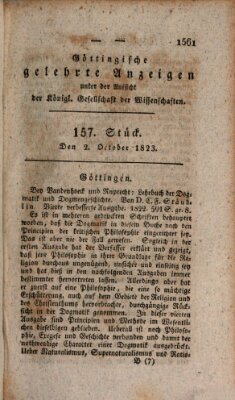 Göttingische gelehrte Anzeigen (Göttingische Zeitungen von gelehrten Sachen) Donnerstag 2. Oktober 1823