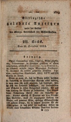 Göttingische gelehrte Anzeigen (Göttingische Zeitungen von gelehrten Sachen) Samstag 11. Oktober 1823