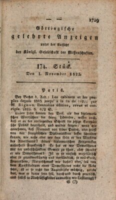 Göttingische gelehrte Anzeigen (Göttingische Zeitungen von gelehrten Sachen) Samstag 1. November 1823