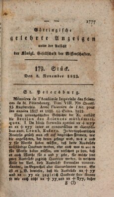 Göttingische gelehrte Anzeigen (Göttingische Zeitungen von gelehrten Sachen) Samstag 8. November 1823