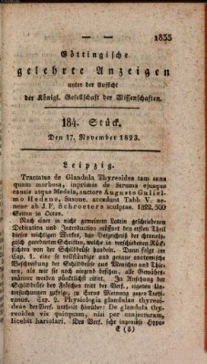 Göttingische gelehrte Anzeigen (Göttingische Zeitungen von gelehrten Sachen) Montag 17. November 1823