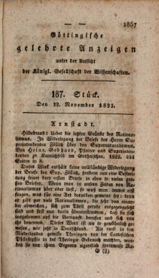 Göttingische gelehrte Anzeigen (Göttingische Zeitungen von gelehrten Sachen) Samstag 22. November 1823