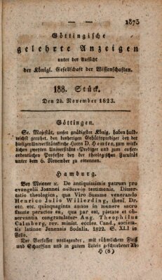 Göttingische gelehrte Anzeigen (Göttingische Zeitungen von gelehrten Sachen) Montag 24. November 1823