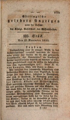 Göttingische gelehrte Anzeigen (Göttingische Zeitungen von gelehrten Sachen) Donnerstag 27. November 1823