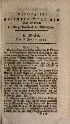 Göttingische gelehrte Anzeigen (Göttingische Zeitungen von gelehrten Sachen) Samstag 3. Januar 1824