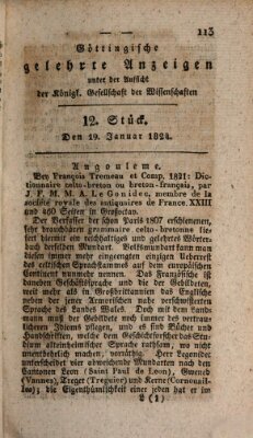 Göttingische gelehrte Anzeigen (Göttingische Zeitungen von gelehrten Sachen) Montag 19. Januar 1824