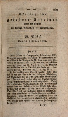 Göttingische gelehrte Anzeigen (Göttingische Zeitungen von gelehrten Sachen) Samstag 14. Februar 1824