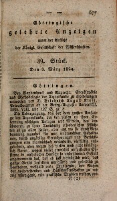 Göttingische gelehrte Anzeigen (Göttingische Zeitungen von gelehrten Sachen) Samstag 6. März 1824