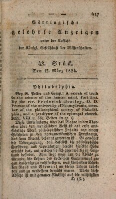 Göttingische gelehrte Anzeigen (Göttingische Zeitungen von gelehrten Sachen) Samstag 13. März 1824