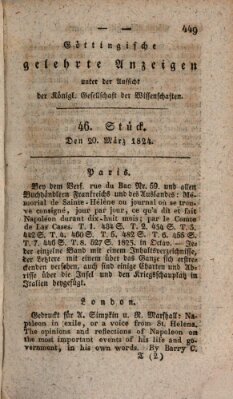 Göttingische gelehrte Anzeigen (Göttingische Zeitungen von gelehrten Sachen) Samstag 20. März 1824