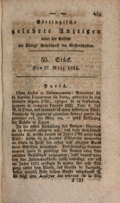 Göttingische gelehrte Anzeigen (Göttingische Zeitungen von gelehrten Sachen) Samstag 27. März 1824