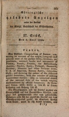 Göttingische gelehrte Anzeigen (Göttingische Zeitungen von gelehrten Sachen) Donnerstag 8. April 1824