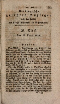 Göttingische gelehrte Anzeigen (Göttingische Zeitungen von gelehrten Sachen) Donnerstag 22. April 1824