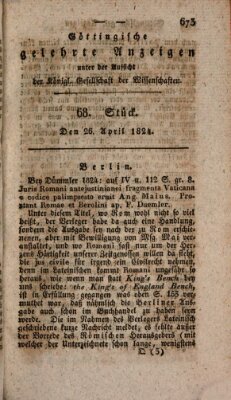 Göttingische gelehrte Anzeigen (Göttingische Zeitungen von gelehrten Sachen) Montag 26. April 1824