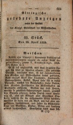 Göttingische gelehrte Anzeigen (Göttingische Zeitungen von gelehrten Sachen) Donnerstag 29. April 1824