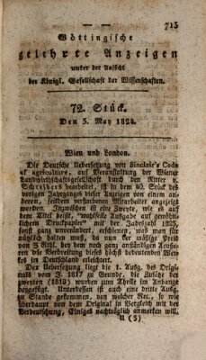 Göttingische gelehrte Anzeigen (Göttingische Zeitungen von gelehrten Sachen) Montag 3. Mai 1824